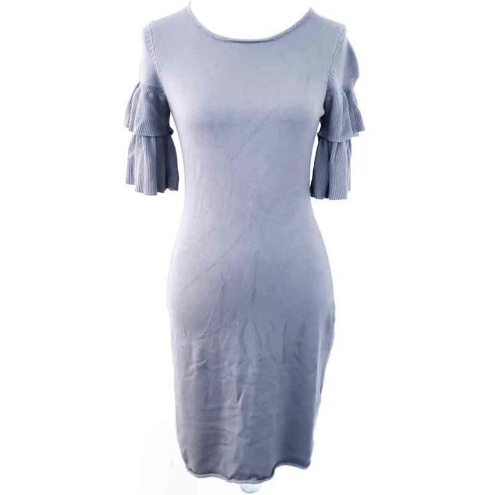 Donna Ricco Sweater Dress Gray Small, Short Sleeves Layer Ruffle Detail